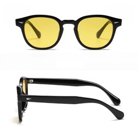 LHSDMOAT Unisex Vintage Sunglasses, Retro Johnny Depp Round Sunglasses Men Women Fashion UV400 Sunglasses for Driving Fishing Photo Hiking, Black/Yellow