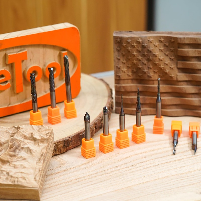 SpeTool 10PCS TAC Coated CNC Router Bit Set 1/4 Inch