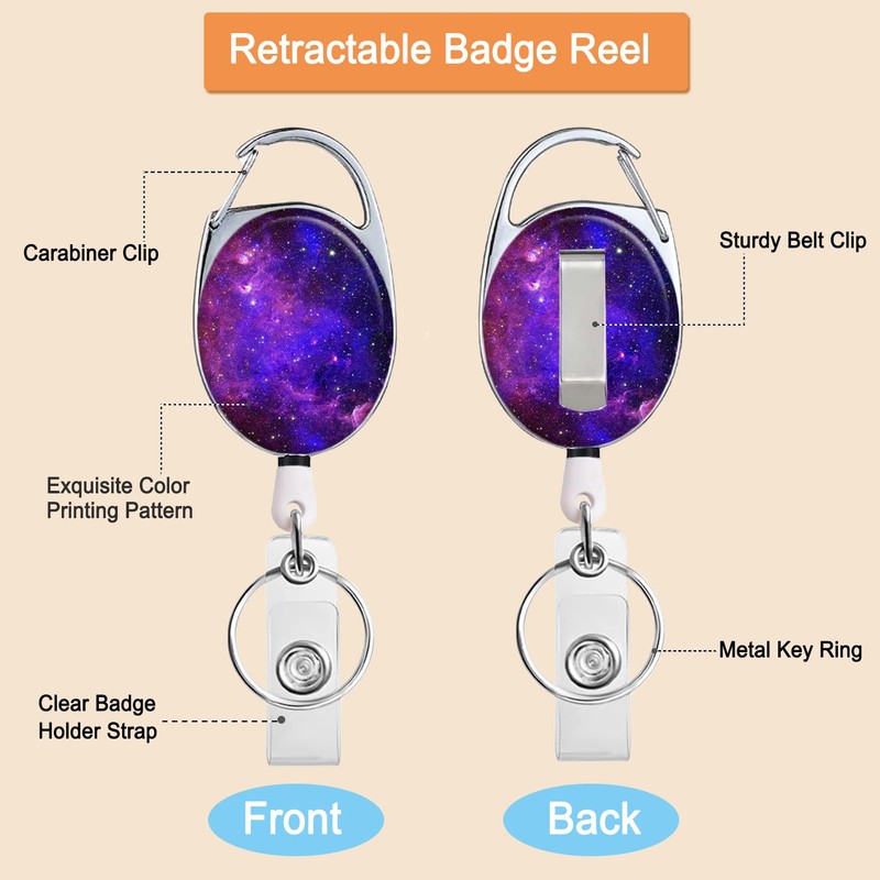 Badge Holder, Retractable Badge Reel with Carabiner Belt Clip and