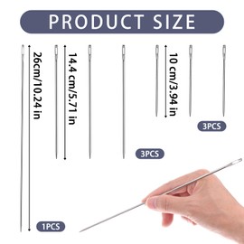 Gjinxi Upholstery Needles, 7Pcs Extra Long Large Sewing Needle, Large Eye Needles for Leather Canvas Repair Stitching, Professional Hand Sewing Needle Upholstery and Crafting Project 3"/5"/10"