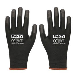 Pack of 12 or 24 Black Safety Work Gloves, Outdoors PU and Nylon Non-Slip Work Handling Gloves, Good Dexterity Protective Gloves (12, Medium (8))