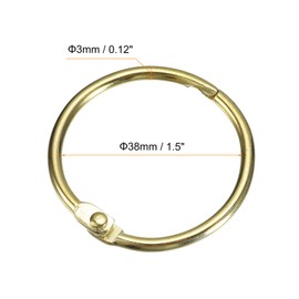 Sourcing Map 6pcs Gold Carbon Steel Shower Curtain Rings, 1.5 Inch Loose Leaf Binder Rings