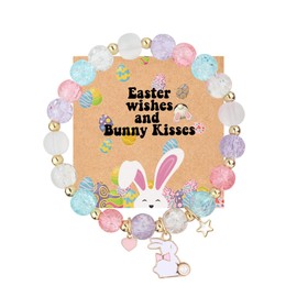 SIXDUTON Easter Gifts Girls Women Bracelet Easter Gifts Children Gifts with Easter Cards, Small Items for Easter Children Party Bag Rabbit Bracelets, One size, Mixed Materials, No Gemstone