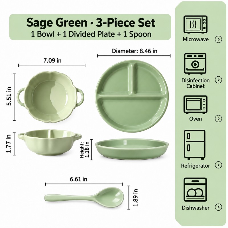 Ceramic Divided Plate Set for Everyday Meals – 3-Section Serving