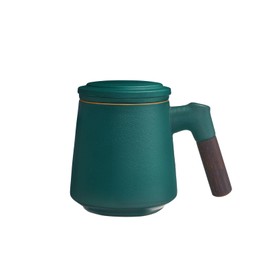 ZENS Tea Cup with Infuser and Lid, 12oz Green Tea Mug for Loose Leaf Tea Steeper, Wood Handle Tea Cup with Fine Tea Strainers Hot Tea Diffusers, Ceramic Tea Mugs Accessories for Tea Lovers Gifts