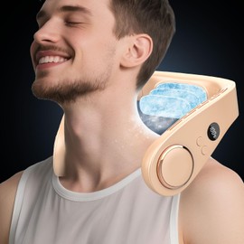 Neck Fan Rechargeable-Portable Ac Neck Cooler, Neck Fans that Blow Cold Air,Mini USB Personal Cooling Device,Hot Weather Best Neck Fan for Gifts to Mother's Day Father's Day Birthday Apricot