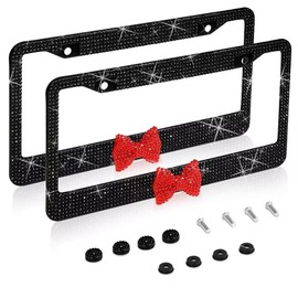 2PCS Bling License Plate Frames Stainless Steel with Sparkly Diamond Rhinestone Car License Plate Cover Car Accessories for Women Man 12.2x6.3inch Style A Black