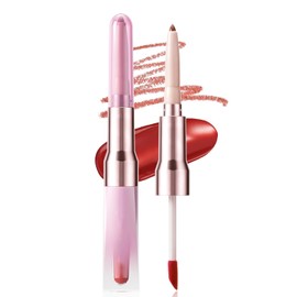 Delineador de Labios Doble Punta con Brillo Labial 2 en 1, 02# | Perfilado, relleno y brillo en un solo producto, Define y Da Volumen, Maquillaje Duradero, Look Brillante Natural