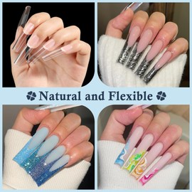 Luckyfairy XXL Nail Tips Square 504 Pcs 12 Sizes - No C Curve Flat Square Nail Tips Clear 2XL Full Cover Tapered Gel Acrylic Nail Tips False Nails Gelly Tips for Nail Extension Nail Art