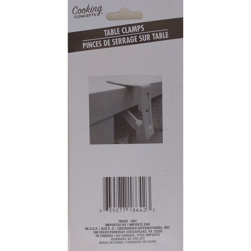 Cooking Concepts Table Cloth Clamps White Plastic Spring-Loaded 4/PK