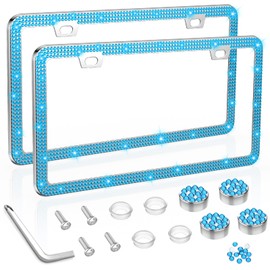 SHARE&CARE Bling License Plate Frame, Crystal License Plate Cover, Car License Plate Holder with Rhinestone Crystal Diamond Screw Set - 2 Pack (Blue)