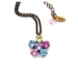 Colorful Flower Pendant Made with 8mm Genuine Austrian Crystals, Multi-Stone Pastel Daisy, Assorted Finishes, Gift Packaged
