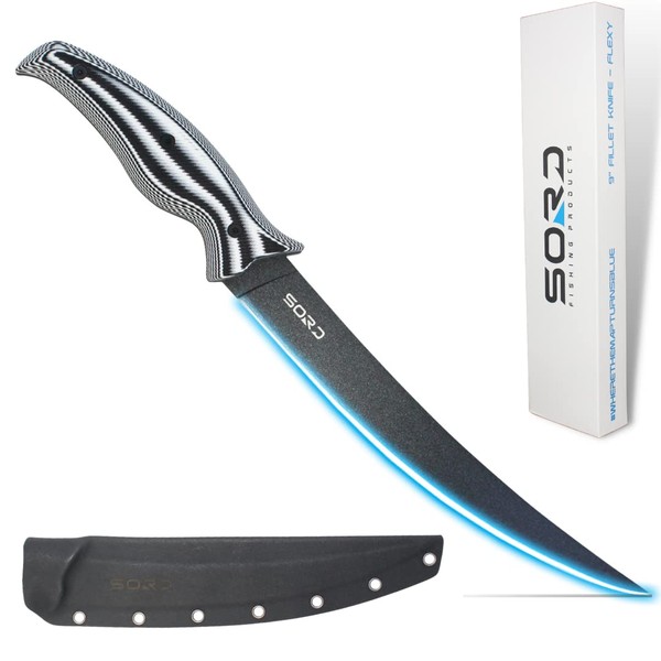 SORD Boning Knife - 9” Flexy Fillet Knife For Fishing & Meat Cutting - Razor Sharp Carbon Steel Blade with Sheath for Cleaning Fish and Skinning - Full Tang Knife | G10 Handle | Corrosion Resistant