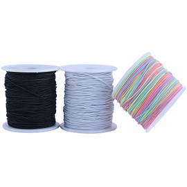 KONMAY 3 Rolls 1.5mm Rubber Elastic Cord, 98 Yards Mixed Stretchy Bracelet Strings for Necklace, Beading, Jewelry Making and Crafting