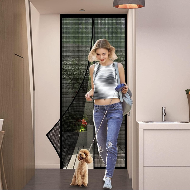 Magnetic Door Screen 90 x 230cm Black - Keep Bugs