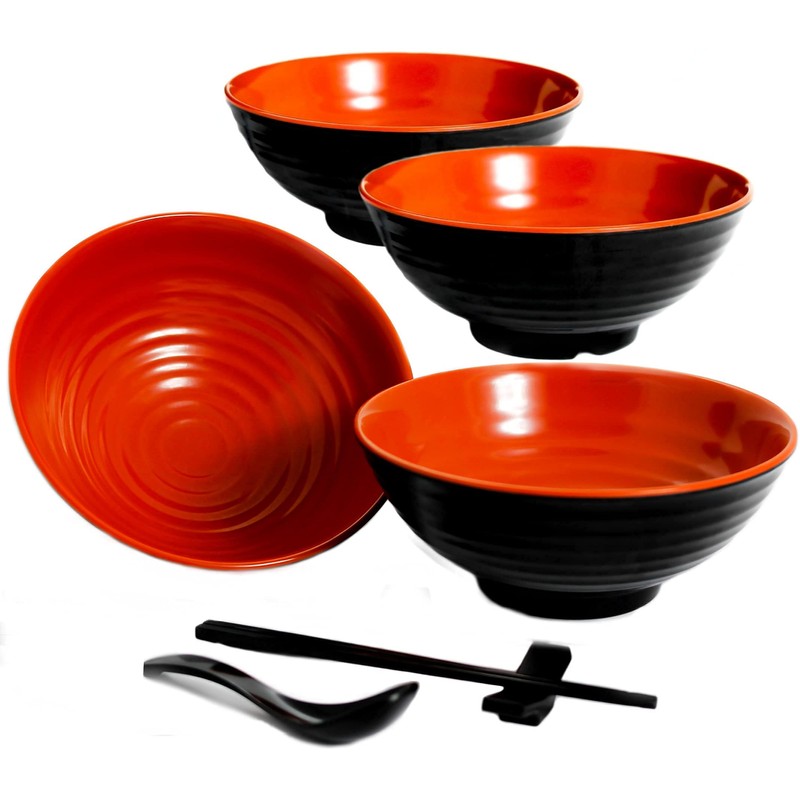 4 Ramen Bowls, 12 pieces Pho set. Red Black Ramen