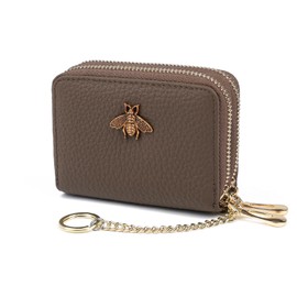 imeetu RFID Credit Card Holder, Small Leather Zipper Card Case Wallet for Women (Max,Taupe Grey)