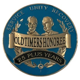 AA, Founders Blue Medallion, 25 Year Plus Years, Oldtimers, Sobriety Alcoholics Anonymous Recovery Chip, Token