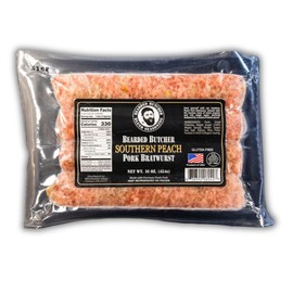 Bearded Butchers Southern Peach Bratwurst 12 Pack (1 lb Each) – Sweet Peach & Maple Sugar Infused Pork Bratwurst – Perfect for Grilling, BBQs, Tailgating & Gourmet Cookouts