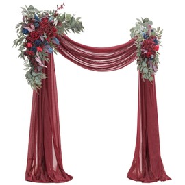 Floroom Arch Flowers with Drapes Kit (Pack of 4) - 2pcs Artificial Burgundy & Navy Blue Floral Swag Arrangement with 2pcs Draping Fabric for Wedding Ceremony Arbor and Reception Backdrop Decoration