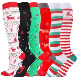 ISUNIE 4 Pairs Sport Socks Breathable Socks for Women&Men, Funny Pattern Knee High Socks for Athletic, Hiking, Daily, Running, Travel Casual Menswear Bestie - Color: Christmas Series 1, Size: Large-X-Large