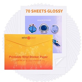 HTVRONT Printable Vinyl Sticker Paper -70 Sheets Glossy Sticker Paper for Inkjet Printer & Laser Printer , Waterproof Sticker Paper Dries Quickly & Tear Resistant,8.5"x11"
