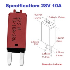 MiJunHD Manual Reset Circuit Breaker Blade Fuse,10A 28V DC 1Piece Resettable Circuit Breaker Fuse for Car Boat Truck Yacht Circuit System Protect