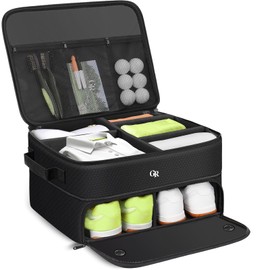 GLORIEROO Odor-Absorbing 2-Layer Golf Trunk Organizer with Activated Carbon Fabric - Water-Resistant Golf Shoe Bag for Shoes Balls Tees Clothes Gloves Golf Accessories, Fathers Day Dad Gifts for Men