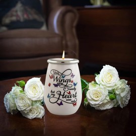 Tealight Keepsake Cremation Urn – Handcrafted Memorial Urn with Candle Holder for Ashes (15 Cubic Inches) – Tribute Gift (Your Wings)