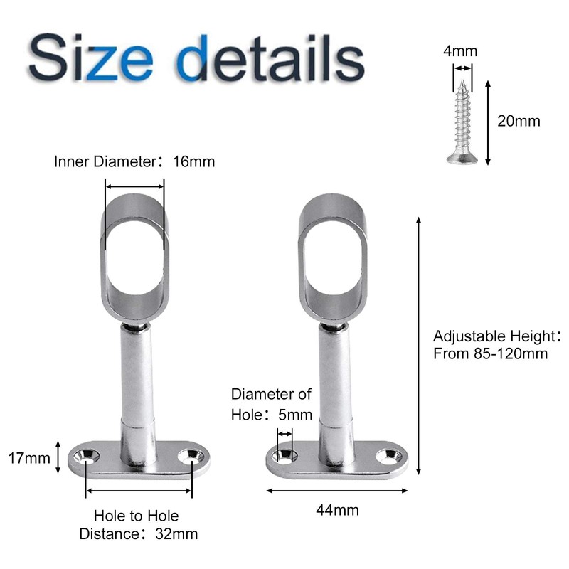 INCREWAY Closet Rod Support, 4Pcs Hollow Zinc Alloy Adjustable Oval