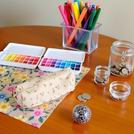 Jowxsx Pink Floral Styl Pencil Bag Women Pencil Case Pen Holder Coin Pouch Cute Simple Pen Bag Pen, Pencil and Marker Cases Stationery Organizer Multifunction Cosmetic Makeup Storage Bag