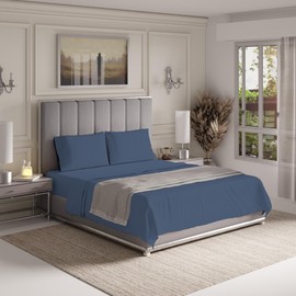 Color Sense 1200 Thread Count King Navy Sheet Set, Hotel Luxury Cotton Rich Ultra Soft Sateen Sheets, Easy Care Bed Sheet Set with Deep Pocket (1 Flat Sheet, 1 Fitted Sheet & 2 Pillowcases)