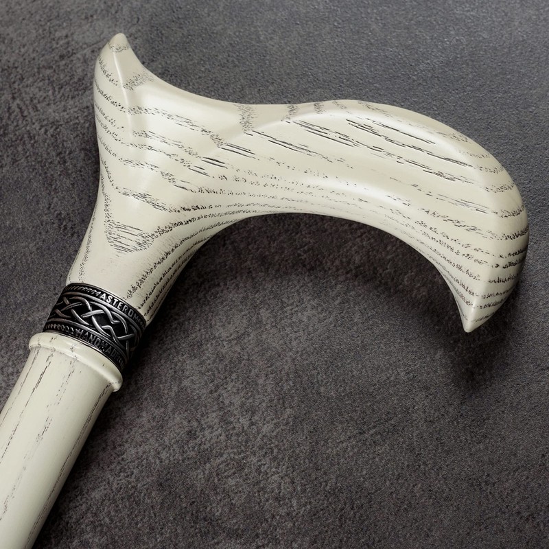 Asterom White Walking Cane - Handmade, Ergonomic, Sturdy - Wooden