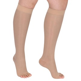 GODORIO Sheer Compression Stockings for Women, 15-20 mmHg Knee High Circulation Support Stockings, Open Toe Graduated Medical Compression Socks for Travel, Flight