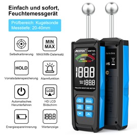 MESTEK Moisture Meter Moisture Meter with HD Colour Large Screen Acoustic Alarm 20-40 mm Analysis Depth for Walls, Wood, Masonry, Plaster, Building Materials, Floor, Building Moisture, Home, Caravan