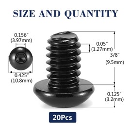 1/4-20 x 3/8" Button Head Socket Cap Bolts Screws, 20Pcs 304 Stainless Steel 18-8, Allen Hex Drive, Black Oxide by SG TZH(with Hex Spanner)