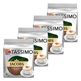Tassimo Jacobs Cappuccino, Rainforest Alliance Certified, Pack of 4, 4 x 16 T-Discs (8 Servings)