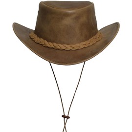 BRANDSLOCK Cowboy Hat for Women Men Handmade Wide Brim Aussie Style Western Bush Cowboy Hats(S, Tan)