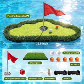 Floating Golf Green for Pool, Pool Golf Game Putting Green Mat with Ball Retriever & Anti-Drift Ropes, Floating Golf Putting Turf Game Set for Party and for Golf Enthusiasts to Practice