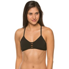 JOLYN Tomcat Bikini Top - Tie Back Women's Athletic Swimsuit Top, Full Coverage Sport Bathing Suit Top for Competitive Swimming, Water Polo, Lifeguarding, Paddling, Black, X-Small