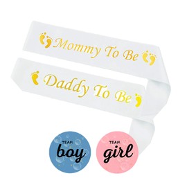 Baby Shower Set, Mummy-to-Be & Daddy-to-Be Sashes, Gender Reveal Stickers, Perfect Decoration for Memorable Baby Welcome Party, 102 Pieces