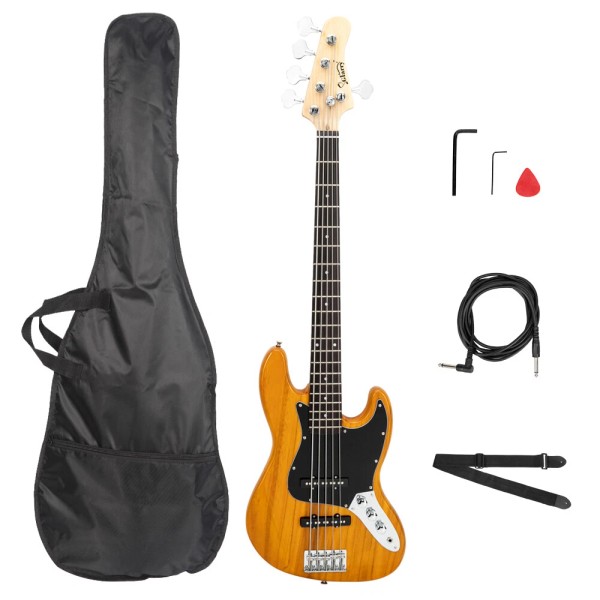 Glarry Gjazz Electric 5 Strings Bass Guitar Full Size Bag