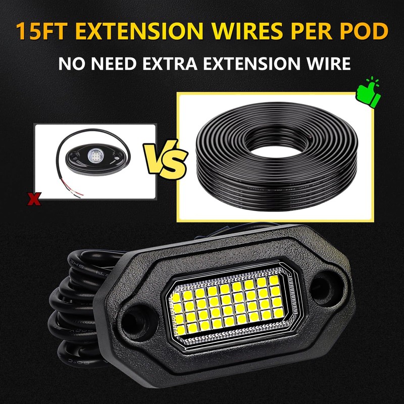 12 Pods Pure White Rock Lights for Trucks 6500K Super