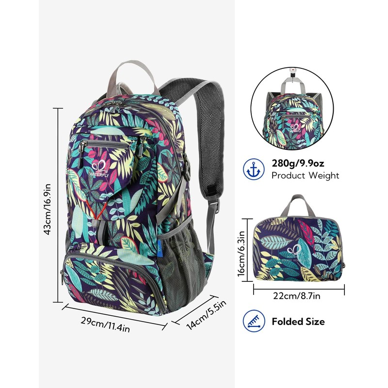 WATERFLY Ultralight Foldable Small Backpack: 20L Lightweight Packable Hiking Backpack