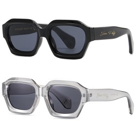 SHEEN KELLY Retro Thick Hexagon Sunglasses Men Women Trendy Oversized Square Chunky Black Dark 90s Glasses, Z6