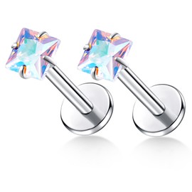 ENONTY 1 Pair 16G G23 Titanium Push in Labret Monroe Stud Threadless Lip Nose Stud Cartilage Medusa Conch Helix Lobe Tragus Earrings (16g/3mm-AB)