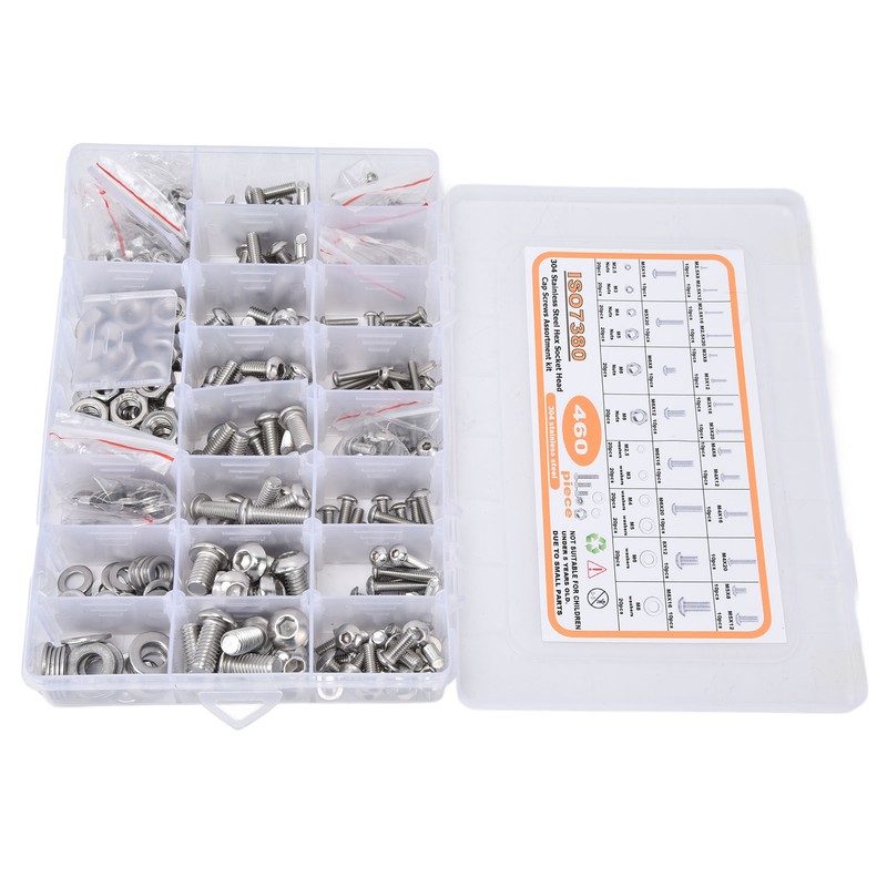 460Pcs Hex Socket Screws Kit 304 Stainless Steel Screw Nuts