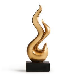 Modern Abstract Art Table Decoration, Gold Decor Flame Statue for Living Room Home, Black Shelf Decor Accents, Abstract Art Resin Sculpture for Dining Room, Office & Coffee Table Centerpiece (Gold)