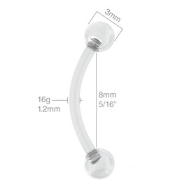 Bling Piercing 5pc 16g 1.2mm Vertical Labret Bar Curved J-Curve Bar Lip Ring Stainless Steel Eyebrow Barbells 8mm - 2pc Clear Retainer Keeper