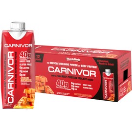 MuscleMeds Carnivor RTD, Ready to Drink Protein, Lactose Free, Sugar Free, 40g Isolate Protein, Muscle Building, Recovery, Halal Certified, Salted Caramel, 16.9 Fl Oz (Pack of 12)